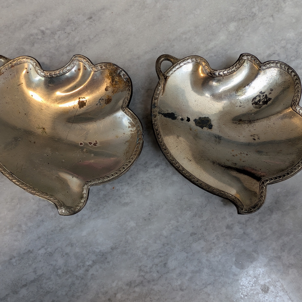 Antjque Silver Plated Leaf-Shaped Trinket Dishes from Occupied Japan